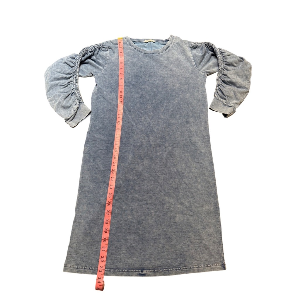 Jane and Delancey T-Shirt Dress Womens XS Blue Acid Wash Ruched Sleeve Excellent - Picture 3 of 8
